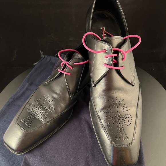 Prada Men’s Oxford Brogue shoes, black w/Pink Laces - IT 10.5 / US 12.5 - Picture 1 of 16